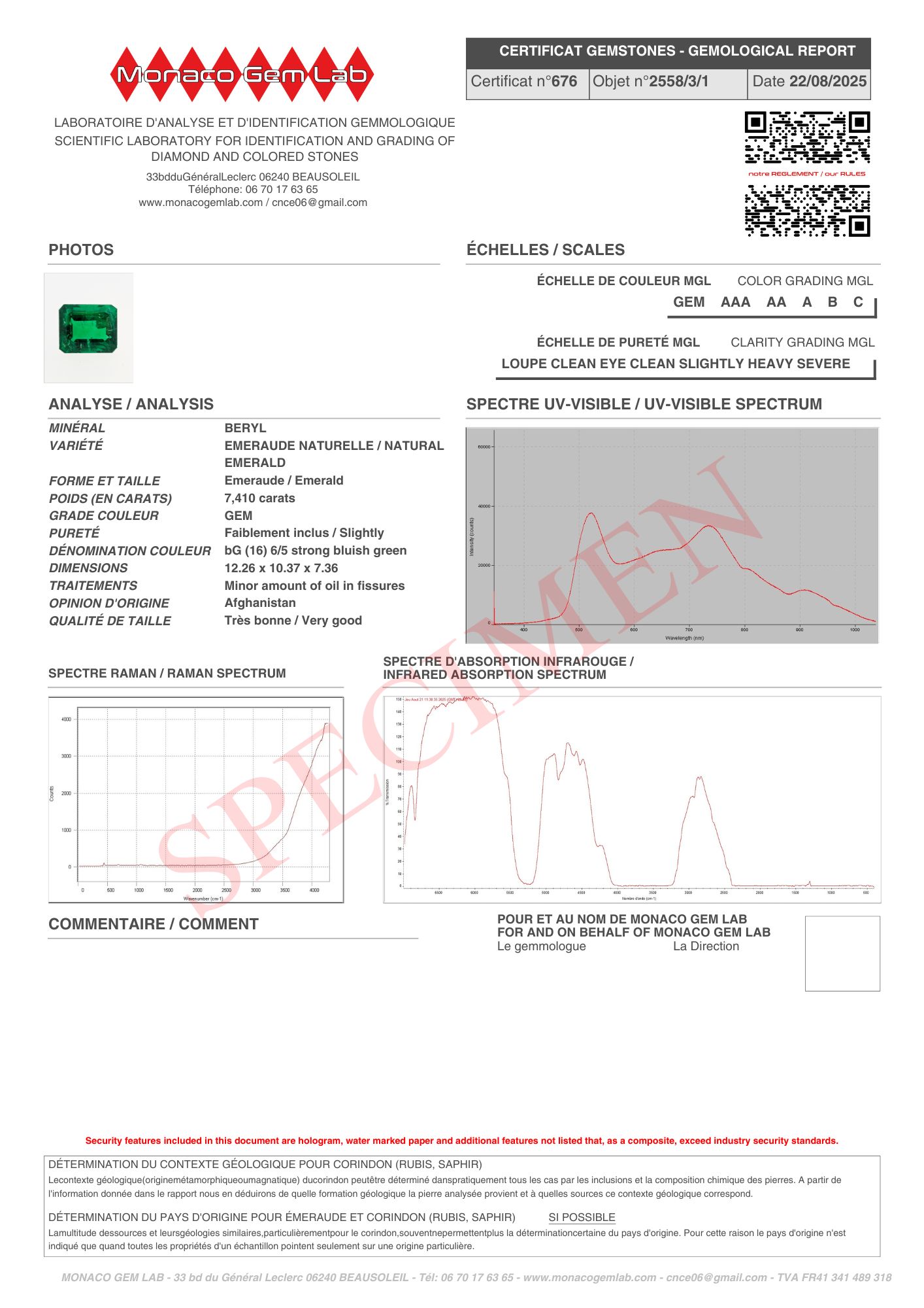 Colored Gemstone Certificate